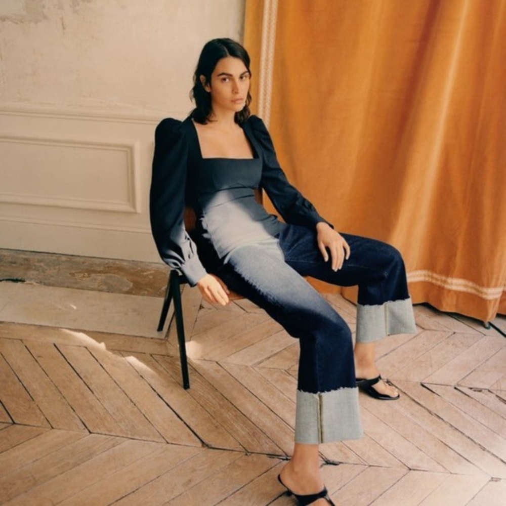 NWOT Zara Premium Folded Up Wide Leg Jeans